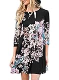 AlvaQ Women Loose 3 4 Long Sleeve A Line Knee Length T Shirt Dress Ladies Casual Tunic Tshirt Midi Dresses Plus Size Black