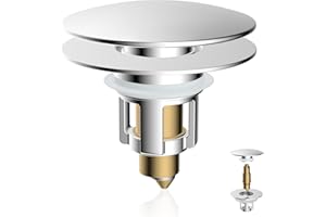 iFealClear Universal Bathroom Sink Stopper, Metal Pop Up Sink Drain Strainer with Detachable Hair Catcher, Fits 1.1"-2.36" US Basin, Wash Basin Drain Plug with Big Cover Cap, Brass Bounce Core, Chrome