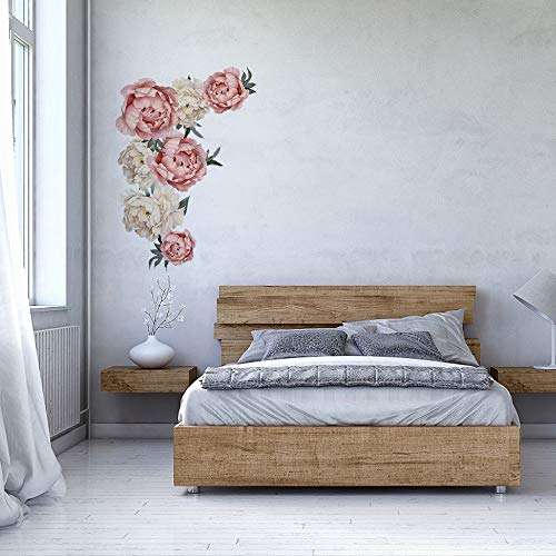 Outivity Flowers Wall Sticker Peony Rose, Waterproof PVC Wall Decals Flowers for Living Room Bedroom Kitchen Playroom Nursery Room Sofa Background Decorations - Thumbnail 2