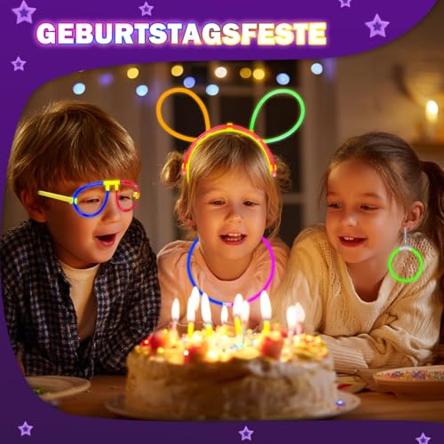 Millegu Glow Sticks Party Set, 100 Pieces Glow Sticks, 130 Connectors, Neon Glow Sticks Chains and Luminous Glasses for Children, Decoration for Festival, Weddings, Christmas, Party, New Year's Eve