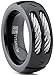 8MM Men's Black Titanium Ring Wedding Band with Stainless Steel Cables and Screw Design Sizes 7 to 13