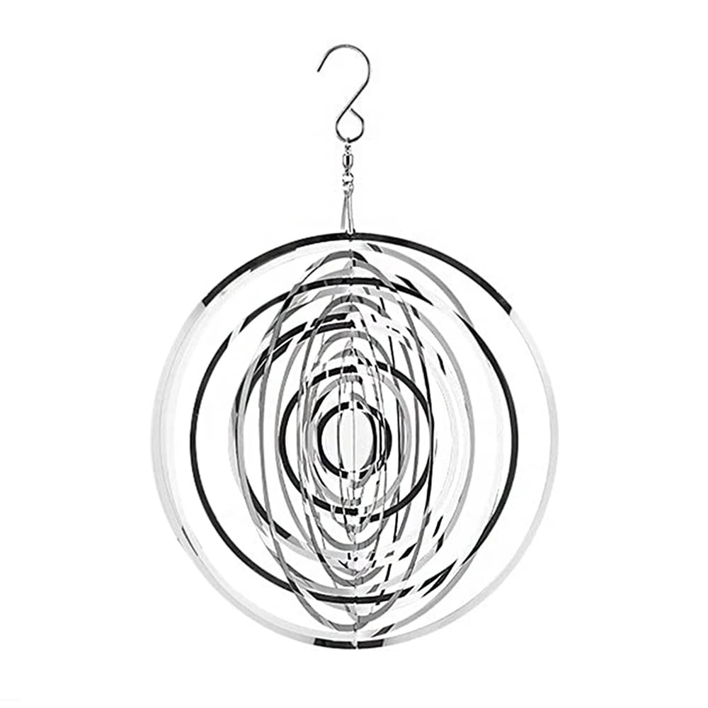 Tiardey 3D Metal Wind Spinner Rotating Flowing-Light Effect Design Wind Chimes Home Garden Decoration Outdoor Gift Shiny - Round