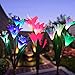 Weepong Flower Solar Lights Outdoor - 3 Pack Waterproof Solar Garden Lights with 12 Bigger Lily Flowers, Color-Changing Outdoor Lights for Patio, Back Yard, Garden, Lawn, Pathway(White, Purple, Red)