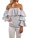 BMJL Women's Striped Shirt Ruffle Off the Shoulder Tops Blouse