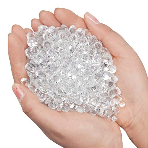 Meching Acrylic Diamonds Crystals 11OZ(1100 PCS) Bottle Round Diamond Crystals Treasure Gems for Table Scatters, Vase Fillers, Event, Wedding, Birthday Decoration Favor, Arts & Crafts (Clear)