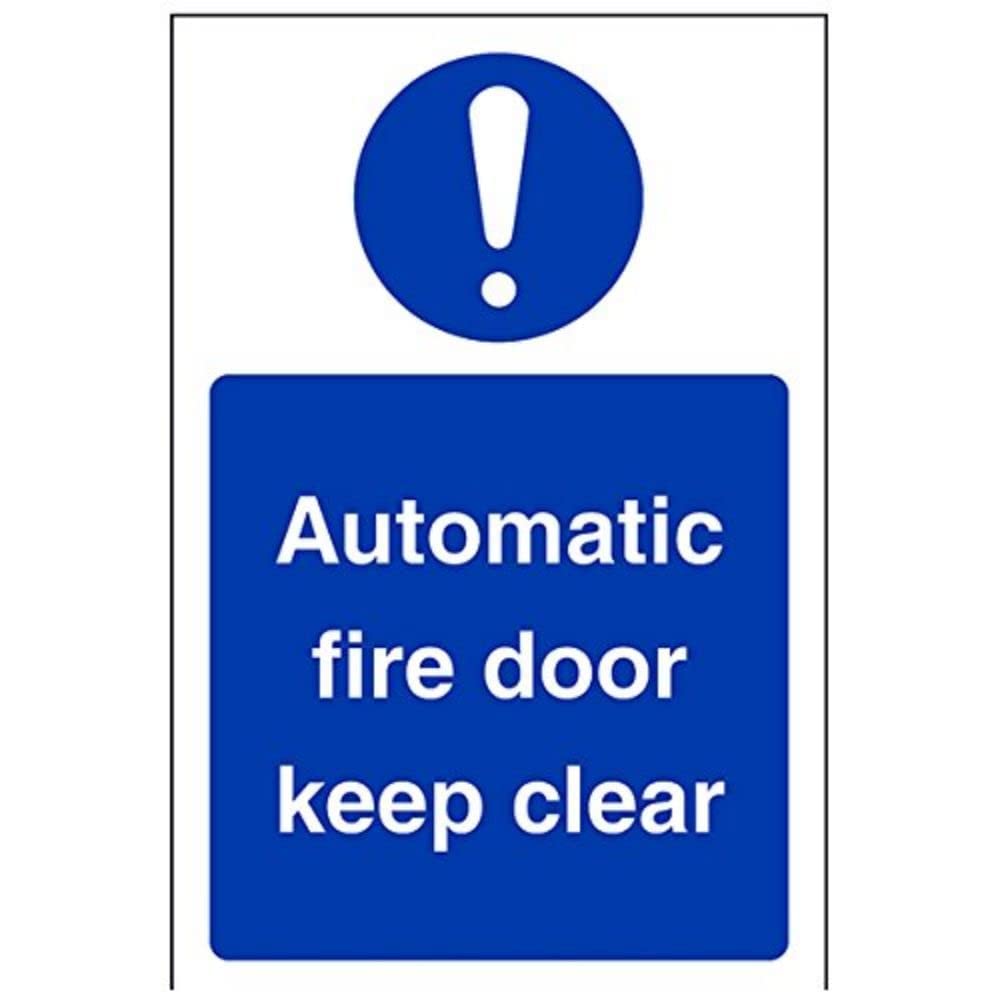 V Safety Automatic Fire Door Keep Clear Sign - Portrait - 100mm x 150mm - 1mm Rigid Plastic
