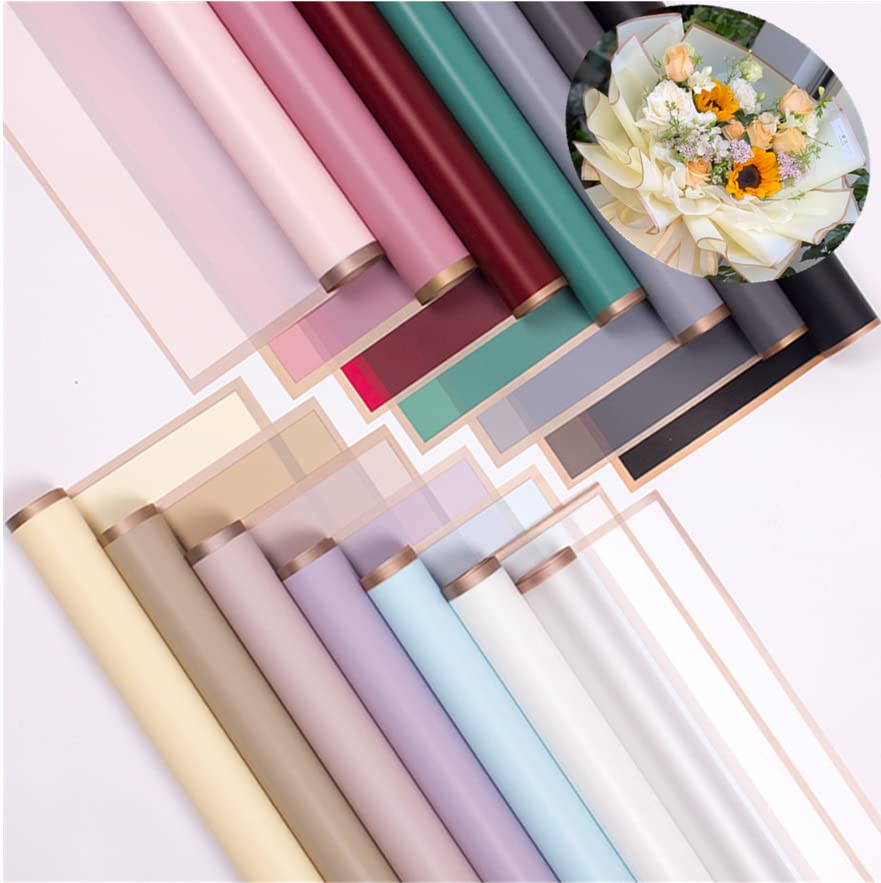JOSON 30 Sheets /15 Colors Waterproof Gold Edge Flower Wrapping Paper,Florist Bouquet Supplies,DIY Crafts,Gift Packaging or Gift Box Packaging, 23x23Inch