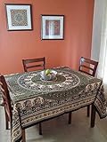 Handmade Beautiful Paisley Mandala Floral Print 100% Cotton Tablecloth Tapestry 64" x 90" (Forest Green Golden Brown)