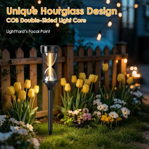 Quntis 8 Pack Solar Pathway Lights Outdoor,4 Dynamic Flowing Light Mode, Unique Hourglass,COB Bright Core,Waterproof Auto On/Off Solar Garden Lights for Yard Driveway Walkway Patio Lawn,Warm White