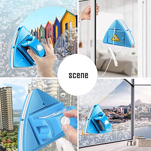 KOKITEA Double-Sided Window Cleaner Glass Wiper Magnetic Cleaning Tools, 5-Gears Adjustable Magnetic Glider Washing Brush Tools, for High-Rise Double Thick Glazed Windows Thickness 0.3"-1.5" (Blue)