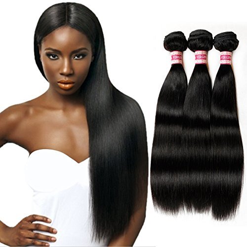 Fabeauty 7A (14 16 16) Unprocessed Peruvian Straight Hair 3 Bundles, 8-28 Inch Available Mixed Length, 100% Virgin Silky Human Hair Extensions Natural Black