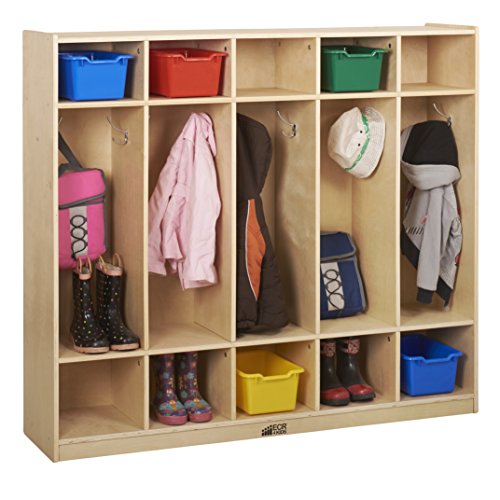 ECR4Kids Birch School Coat Locker for Toddlers and Kids, 5-Section, Natural