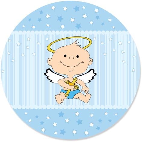 Angel Baby Boy - Baptism Party Circle Sticker Labels - 24 Count
