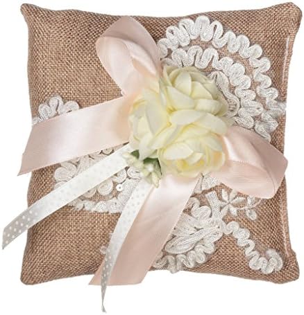 Romantic Burlap Rustic Wedding Ring Pillow with Flowers and Lace