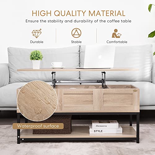 VIVOHOME Lift Top Coffee Table with Steel Frame, Dining Table with Open