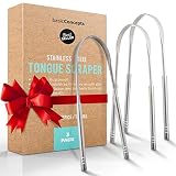 Tongue Scraper (3 Pack), Cure Bad Breath (Medical Grade), Stainless Steel Tongue Cleaners, 100% BPA Free Metal Tongue Scrapers for Fresher Breath in Seconds