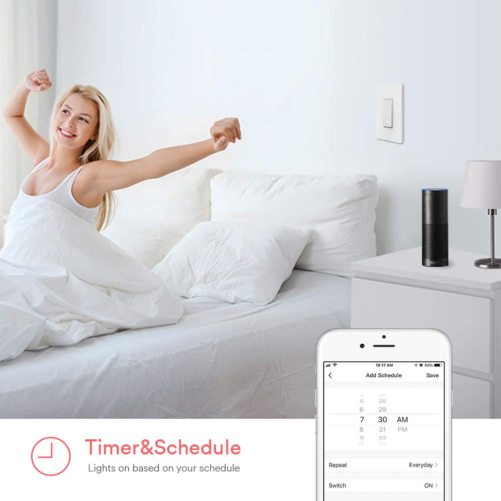 Lumary L-S100 Smart Light Switch with Wifi and Voice Control - Compatible with Alexa, Google Assistant, IFTTT (No Hub required)