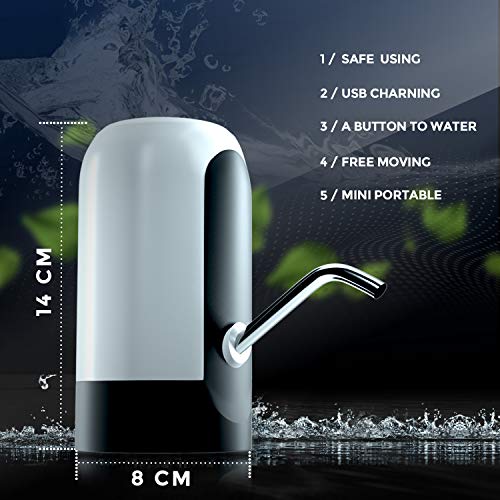 Water Bottle Pump USB Charging Universal Electric Water Bottle Dispenser Improved Portable Electric Water Pump Water Tower for Bottle Universal 2-5 Gallon Water Jug Pump by SunnyHome
