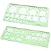 BCP Set of 2 Clear Green Color Plastic Measuring Templates Circle Square Triangular Geometric Rulers for Students
