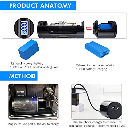 TONSIM Portable Air Bicycle Pump with LCD Display and LED Lights Mini Inflator 1000mAh＊3 Lithium Battery Charging for Cell Phone - Thumbnail 4