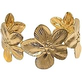 Chunky Flower Bracelet Dainty Gold Sunflower Cuff Bracelet Golden Open Bangle Silver Flower Cuffs Wide Floral Accessories Gift for Women Simple Minimalis Fashion Vintage Jewelry