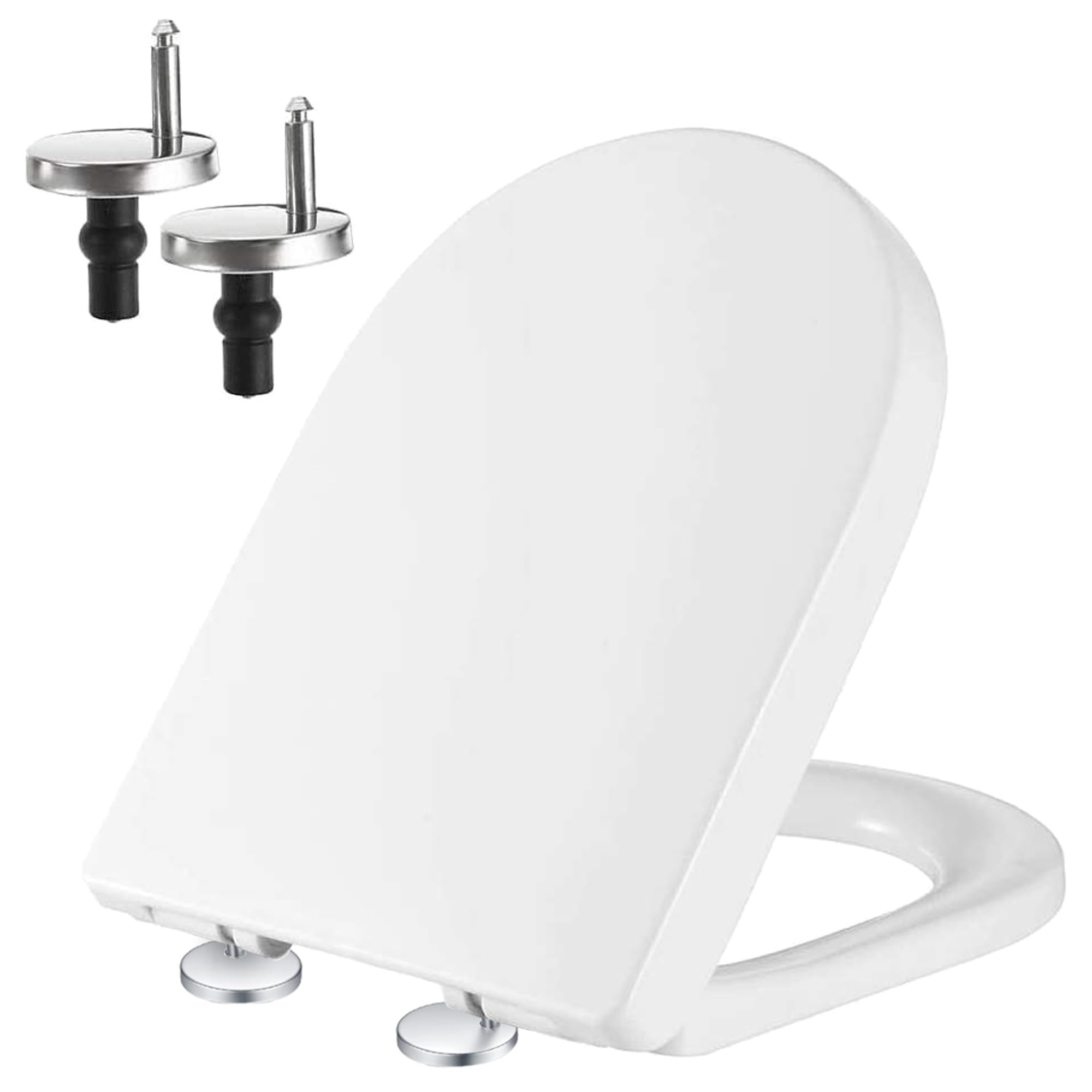 MASS DYNAMIC White Toilet Seat D Shaped – Soft Close Anti-Slam Loo Seat with Quick Release, Top Fix Fitting, Easy Clean Urea-Formaldehyde, Non-Slip Buffers – Standard UK Size 425mm x 360mm