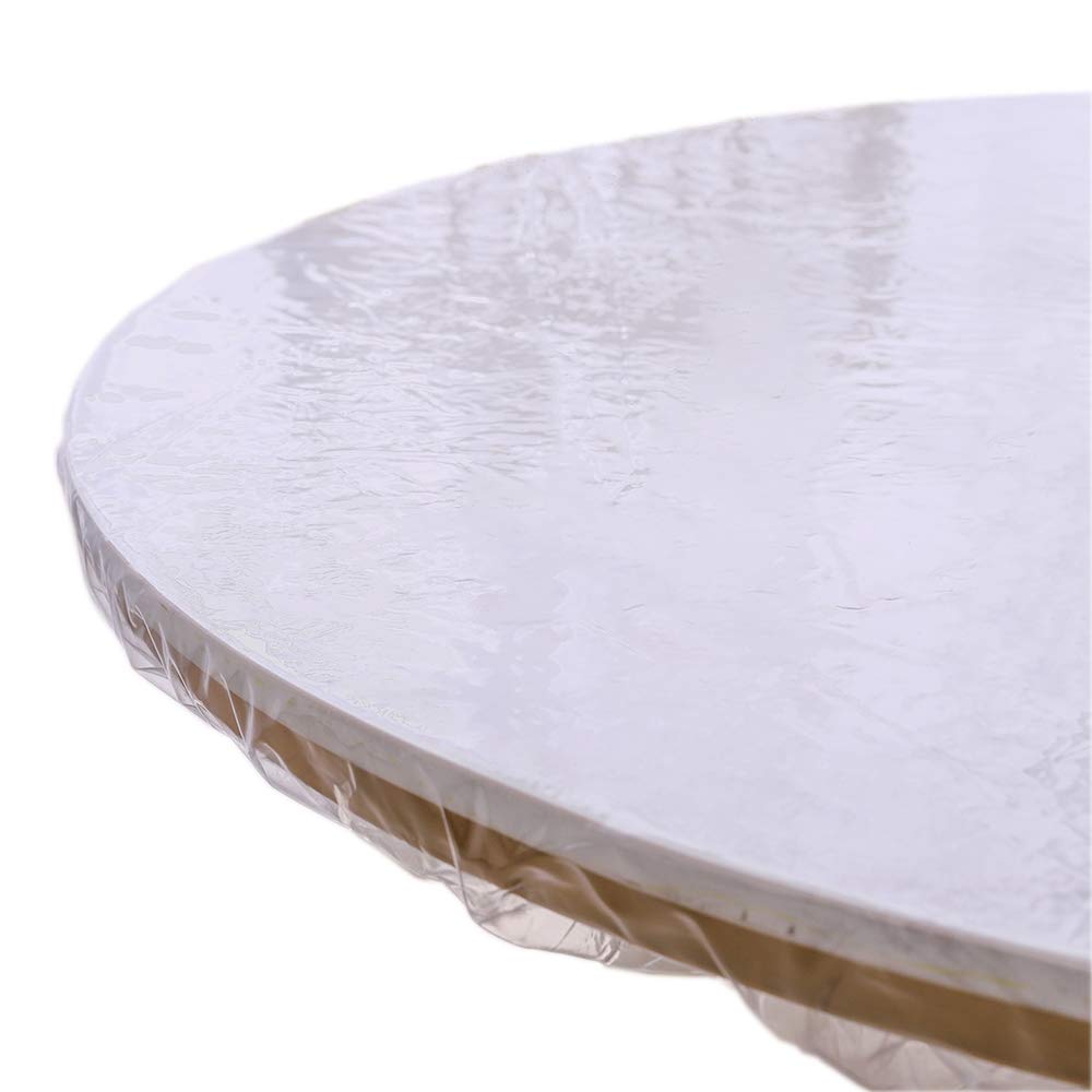 Photo 1 of Clear Round Vinyl Fitted Tablecloth Waterproof Oilcloth Heavy Duty Elasticized Table Cover Elastic Edge Design Plastic Tablecloth Protector Best for 32"-36" Round