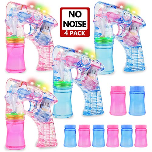 MAPIXO Light Up Bubble Gun 4 Pack with 8 Bubble Solution(No Noise), Prefect LED Bubble Blaster Shooter Blower Machine Set for Ideal Theme Party Favors, Outdoor Summer Game for Kid Child boy and Girl - Thumbnail 7