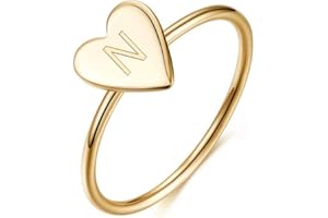 Memorjew 925 Sterling Silver Rings for Girls Women, Dainty Initial Heart Ring Stacking Ring for Women Girls Jewelry Gifts