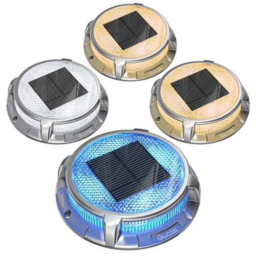 Quntis Decking Lights Outdoor 4 Pack, 3 Colors Solar Ground Lights IP68 Waterproof Solar Outdoor Garden Lights, Decking Solar Lights for Pathway Ground Step Stairs Patio Path Pool Yard