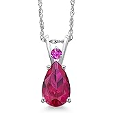 Gem Stone King 14K White Gold Red Created Ruby and Pink Sapphire Pendant Necklace for Women | 1.50 Cttw | Gemstone July Birthstone | Pear Shape 9X6MM | With 18 Inch Chain