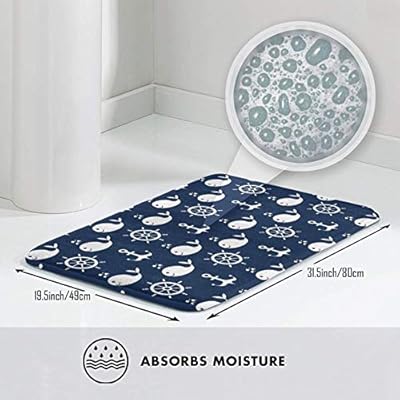 Bathroom Rug Nautical Whale Fish Wheel Anchor Bath Mat Carpet Absorbent Non Slip for Kitchen Shower Tub 19.5 x 31.5 inch 51B9hYAu2yL