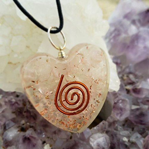 ORGONE HEART SHAPE PENDANT ROSE QUARTZ LOVE STONE HEART CHAKRA CLEANSING ORGONITE