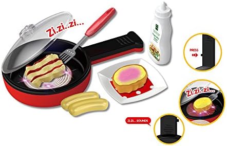 Teemway Unisex Kids Electric Play Food Pretend Cooking Set with Light and Sound(Play Food and Dishes Set- Play Dishes - Pots and Pans - Play Kitchen Utensils - Mini Stove Top)