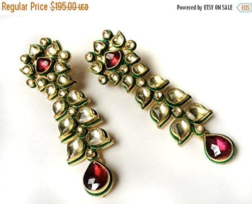 Kundan Chandelier Earrings , pink Rhodolite 22K Gold plated Earrings, Indian Gold Jewelry ,Bridal Earrings,Wedding Jeweller