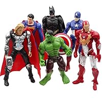 Vitadan Superhero Action Figures - 6 PCS Action Figure Set - Batman, Superman, Hulk, Thor, Ironman, Captain America PVC Figure Toy Dolls - Hero Cake Toppers