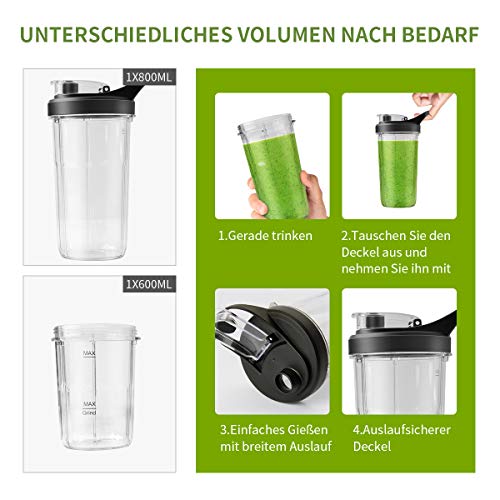 Exmate Standmixer Smoothie Maker, Elektro-Entsafter-Mühle mit Zwei BPA-FREIEN Flaschen,3 Modi,6 Edelstahlklingen,für… – Bild 5