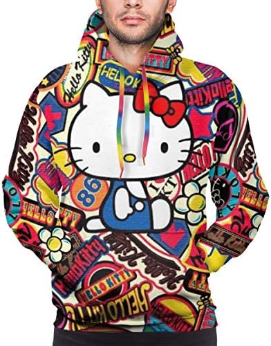 Hello Kitty 3D Pullover Hoodie Fashion Sweatshirt Long Sleeve Hoody Tops for Men
