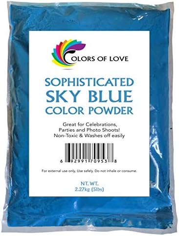 Colors of Love Sky Blue Holi Color Powder - 5 Pound Bag - Ideal for Color Events, Bath Bombs, Youth Group Color Wars, Holi Events and More! (5LB)