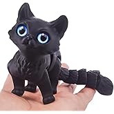 WUQIREN 3D Printed Cat,3D Printed Animals Fidget Toys Decor for Stress Relief,Desktop Decoration,Easter Basket Stuffers,Gift for Kids (Black)