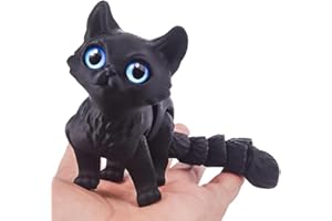 WUQIREN 3D Printed Cat,3D Printed Animals Fidget Toys Decor for Stress Relief,Stocking Stuffers, Desktop Decoration (Black)