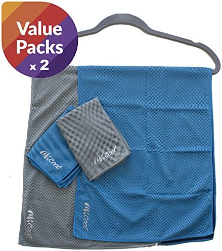 MKcool Refreshing Mesh Evaporative Cooling Towel 11.8"x31.5" (Value Pack): uses "Coolcore" medical and military cooling fabric, with double layers for a stronger cooling effect! (Blue &amp; Gray)