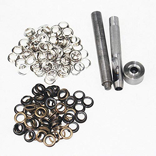 BE-TOOL Eyelets Set, 1Set Grommet Kit Brass 100PCS Eyelet with Punch Hole Tool and Fastened Tool for Tarpaulin, Fabric, Curtains and Bags etc(14mm)