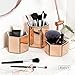 Beautify Rose Gold Hexagon Storage Pots for Makeup Cosmetics, Brushes, Jewelry and Accessories Set of 3 with Glass Cleaning Cloth
