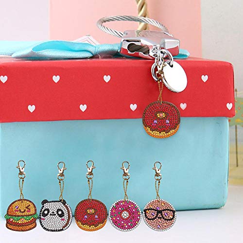 5D Diamond Painting Keychain Donuts Tree Elk Key Ring Full Drill Mosaic Making Diamond Painting Pendant for Art Craft Key Ring Phone Charm Bag Decor(5 Pack) - Thumbnail 2