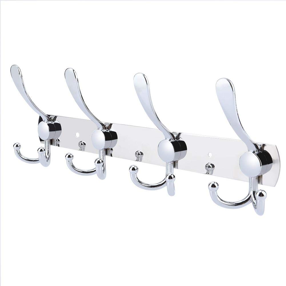 Wall Mounted Coat Hooks Multifunctional Stainless Steel Wall Hanger Hook Rack Towel Hat Rack for Home Bathroom Kitchen(4 Hooks)