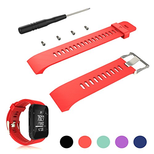 Feskio for Garmin Forerunner 35 GPS Running Watch Replacement Band Strap Accessory Adjustable Soft Silicone Replacement Wrist Watch Strap Band Bracelet with Installation Screwdriver and Lug Adapters