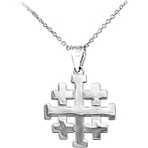 Religious Jewelry Polished Finish 925 Sterling Silver Crusaders Jerusalem Cross Pendant Necklace