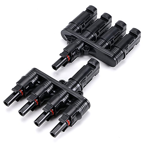BSTKY Solar Energy Panel MC4 T Branch Connectors Cable Splitter Coupler Combiner - 1 Male to 4 Female(M/4F) and 1 Female to 4 Male(F/4M)