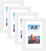 Scholar Tree White A5 Photo Frames Set of 4 Wooden, Wall or Table Mountable